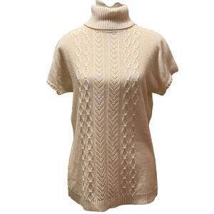 Motto Womens Short Sleeve Turtleneck Sweater Medium‎ Cream Knit QVC